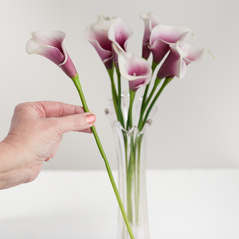 14″ Natural Touch Artificial Purple and White Calla Lily Bouquet