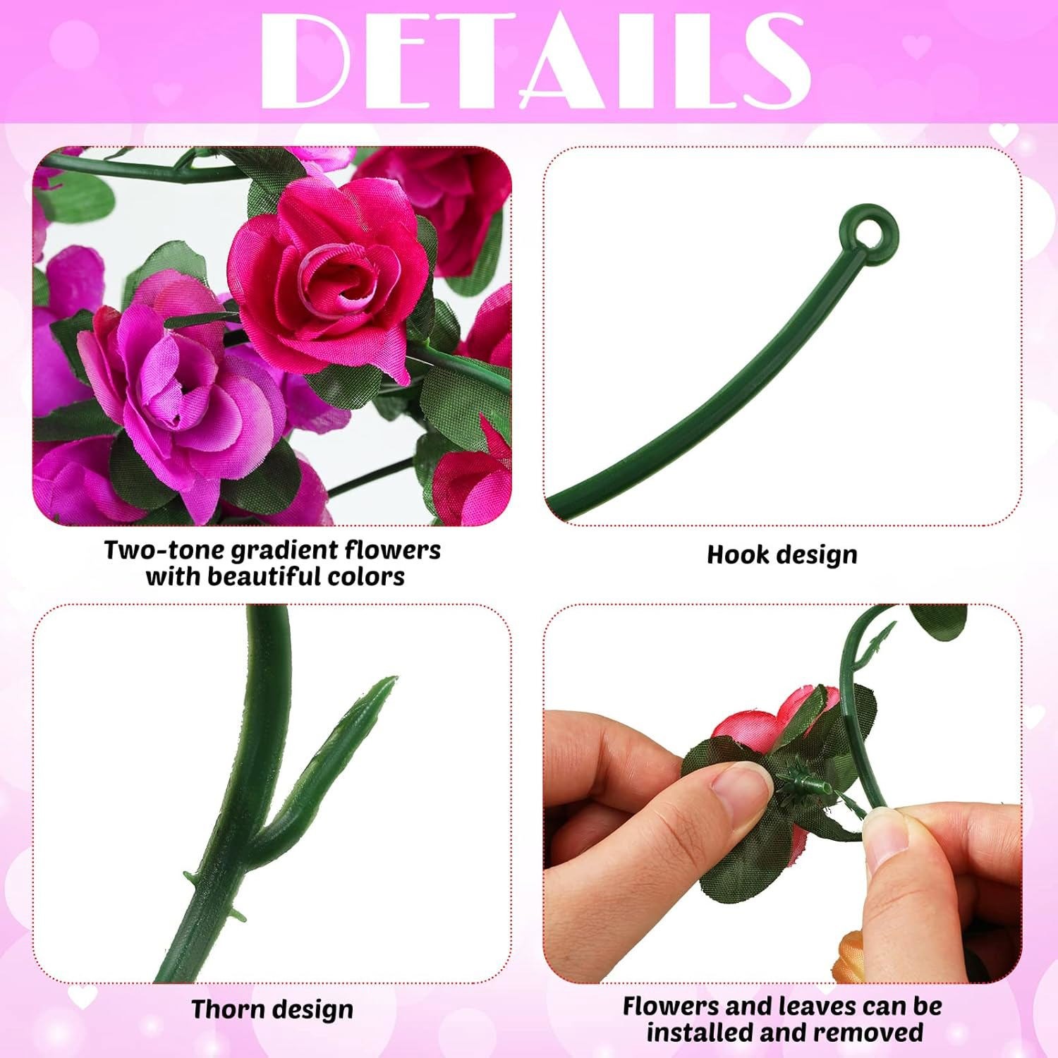 9Pcs 73.8ft Flower Garland Artificial Rose Vine Wall Hanging Artificial Flowers
