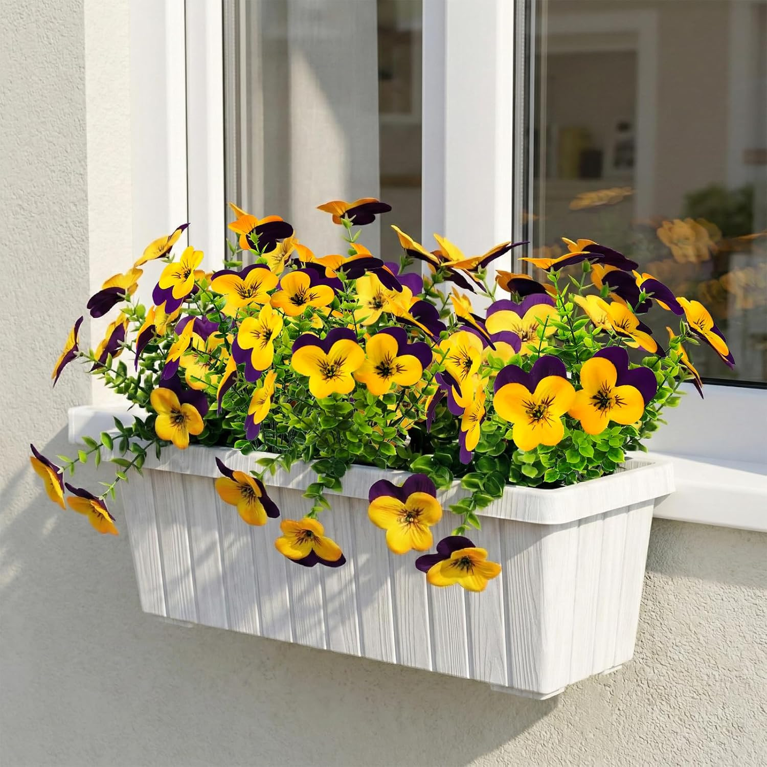 16 Pcs Artificial Pansy Flowers for Outdoors Yellow Faux Silk Spring Flowers for