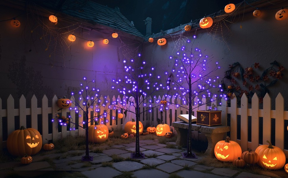3 Pac Halloween Spooky Tree with Purple Lights, 4FT 5FT and 6FT, Lighted Tree