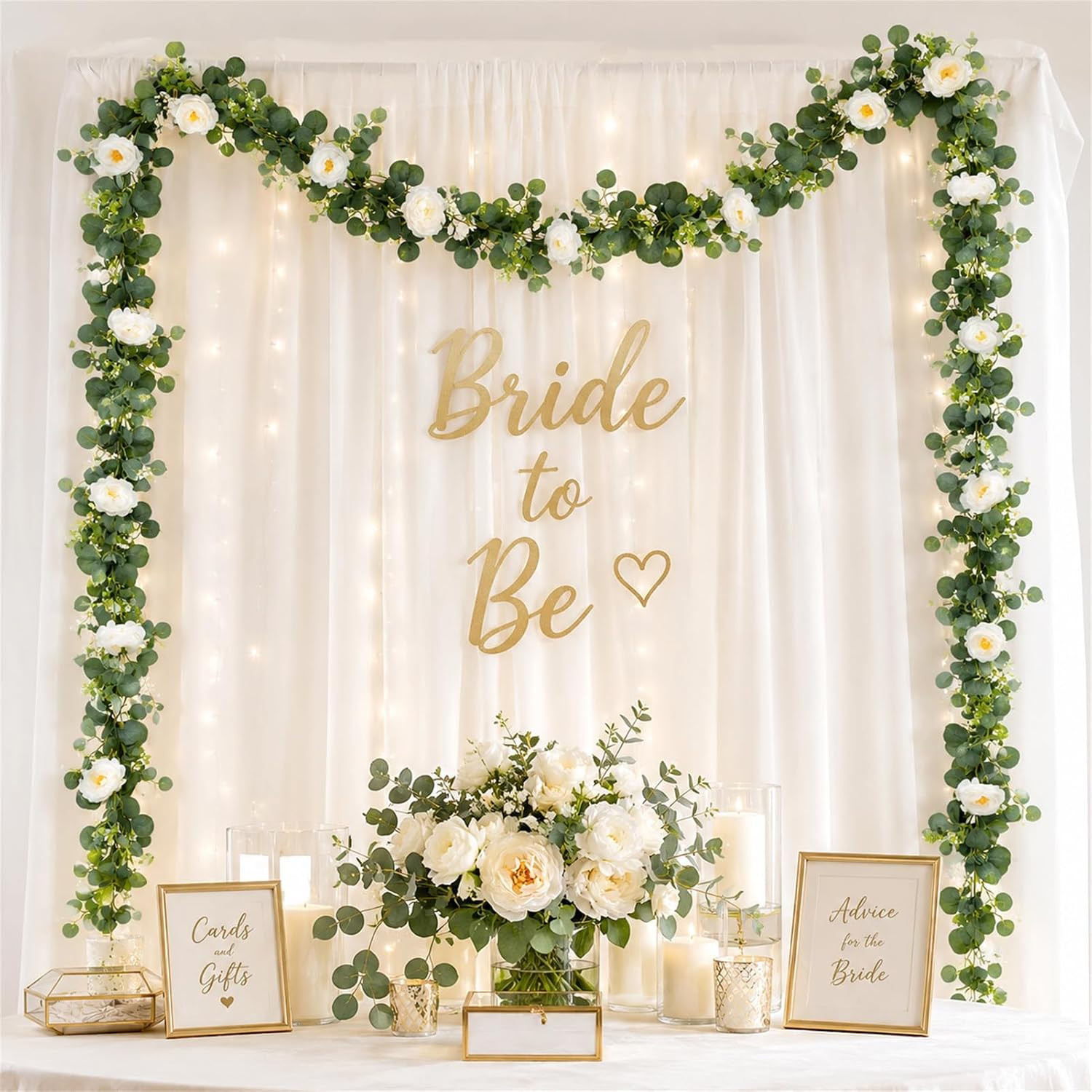 2 Pack Artificial Eucalyptus Garland with White Roses, Total 12FT Flower Greener