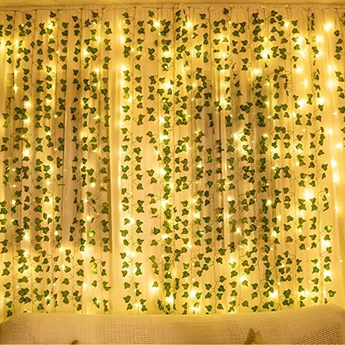 84Ft 12 Pack Artificial Ivy Leaf Plants Vine with 80 LED String Light,Green