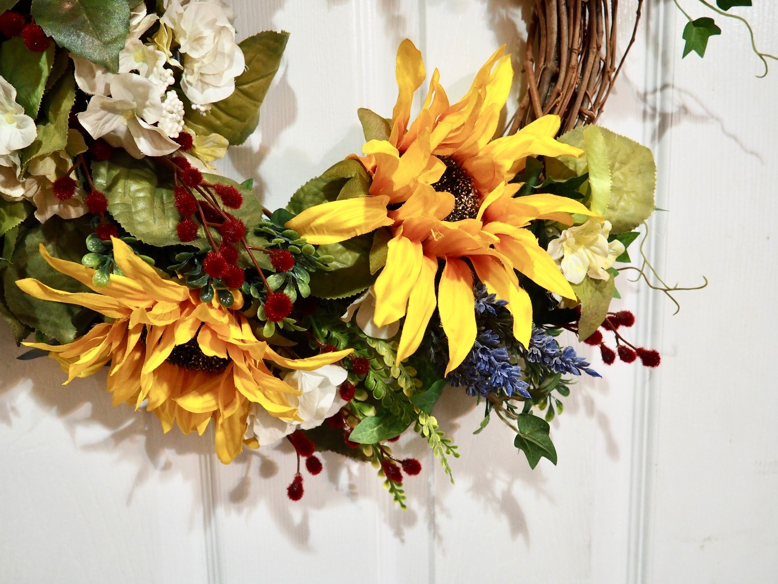 22” Sunflower Wreath for Front Door – Rustic Farmhouse Grapevine Floral Decor