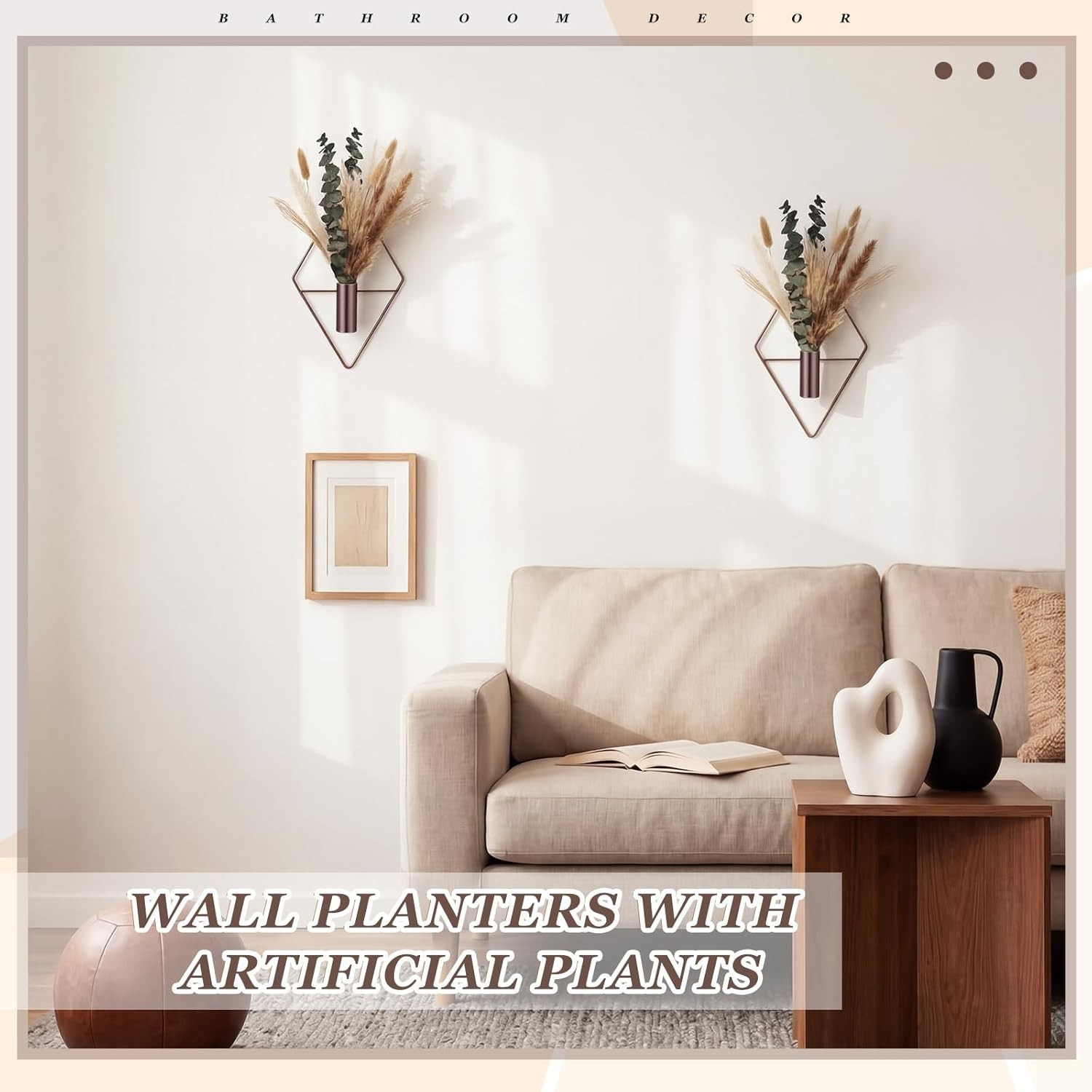 4 Pcs Hanging Planters with Artificial Pampas Metal Hanging Vase Indoor Plant…