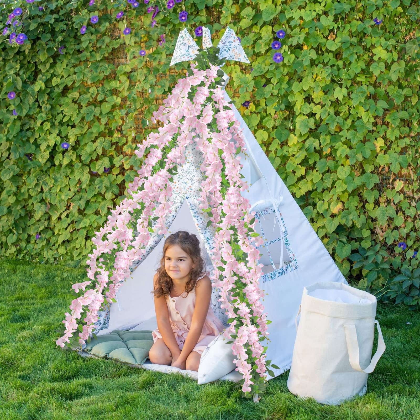 U’Artlines 5Pcs 7.2 Ft/Piece Artificial Wisteria Garland Silk Fake Pink Wiste…