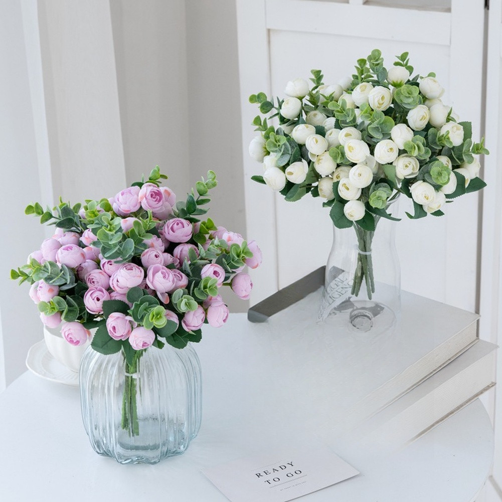 30cm Silk Eucalyptus Camellia Bouquet for Wedding Party Home Decor