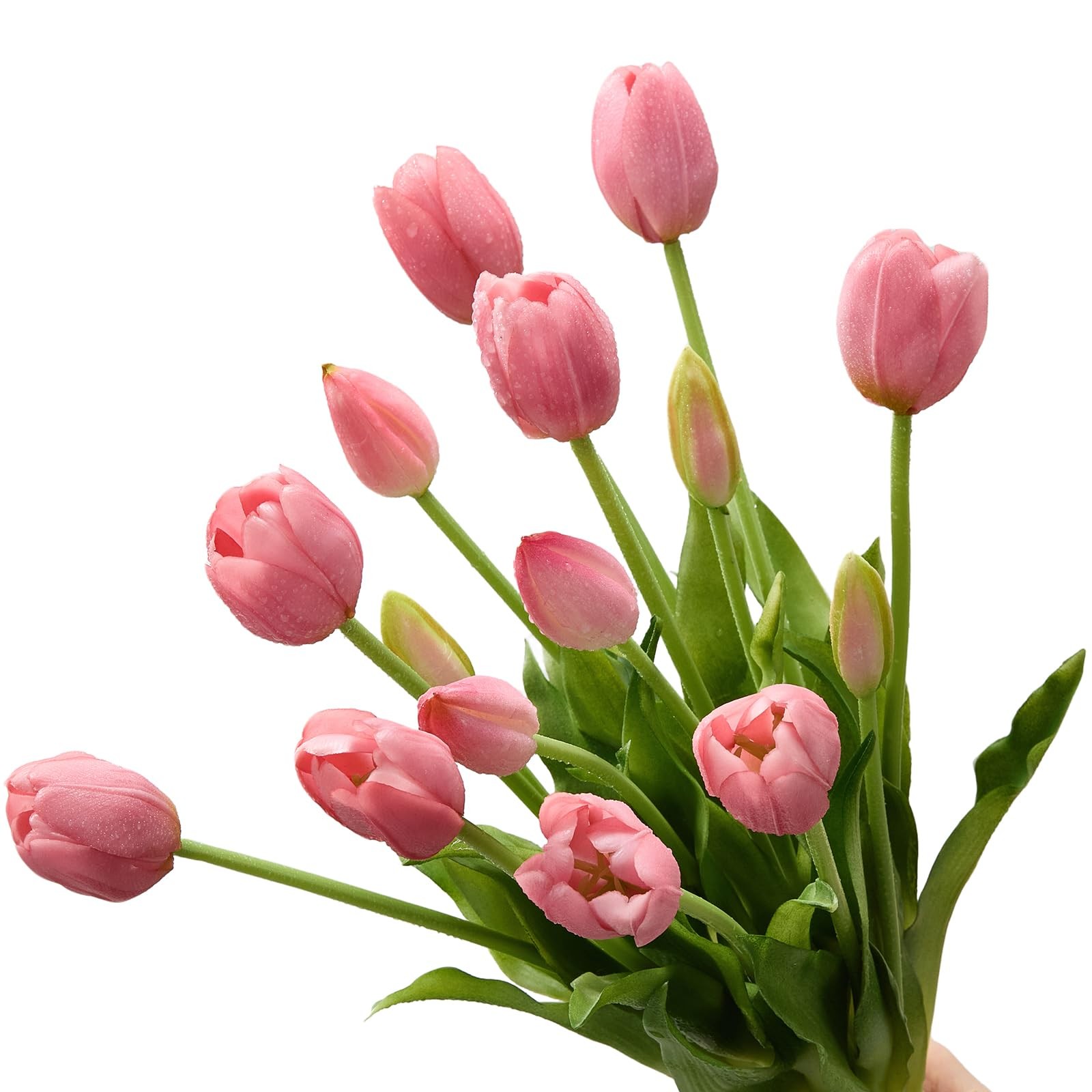 15 PCS Deep Pink Fake Tulips Artificial Flowers Real Touch Latex Bouquet Decor