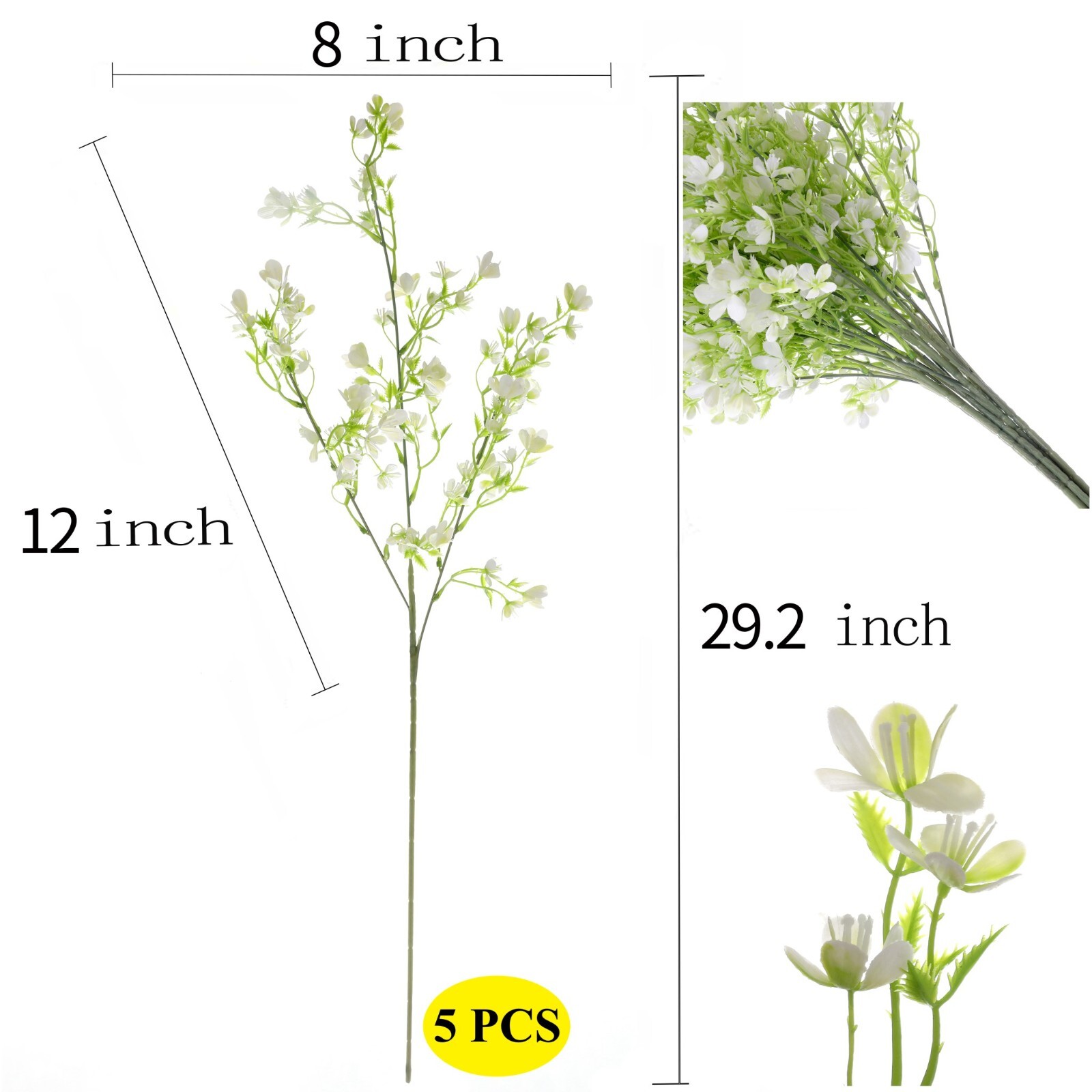 Grand Verde Artificial Flowers Long Stems Plastic Faux Bouquet, Bulk Lot 5pcs