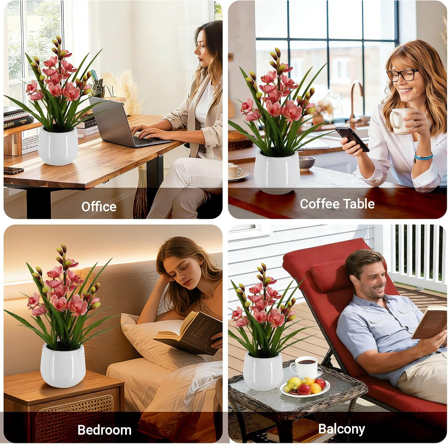 19″ Realistic Pink Fake Orchid Plant for Home & Office Decor