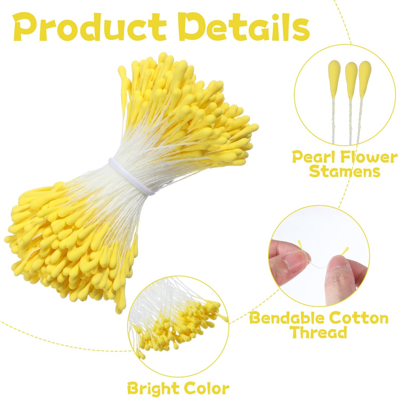 Double Heads Flower Stamen, 800PCS 2mm Yellow Pearl Flower Stamens Artificial…