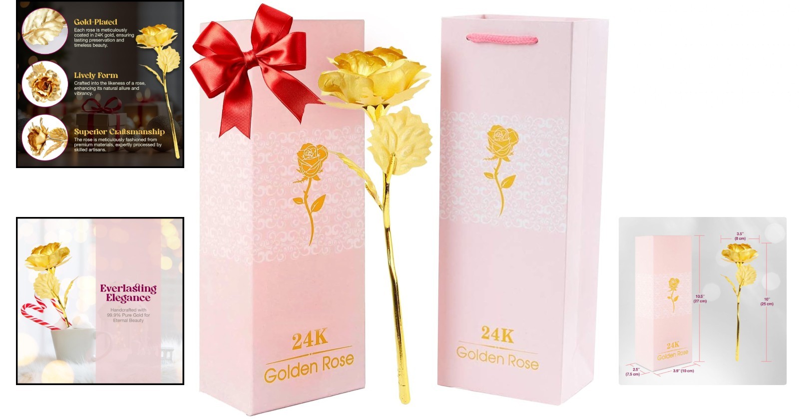 24k Gold Rose with Luxury Gift Box – 10″ Golden Rose Metal Single Rose