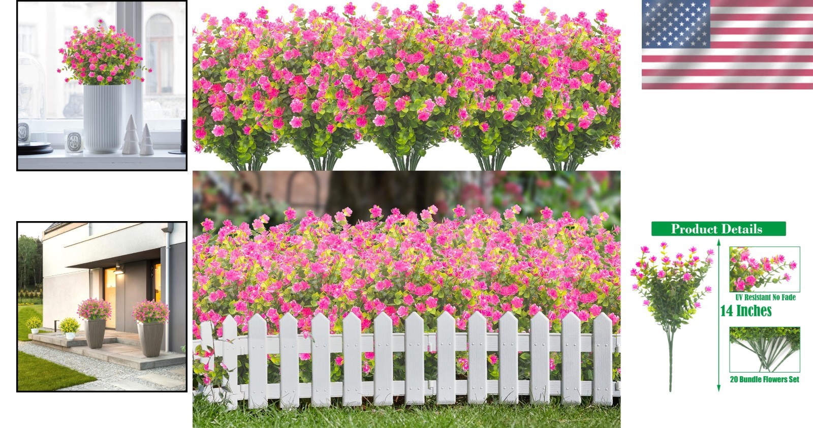 Realistic Pink Artificial Flowers – 20 Bundle UV Resistant
