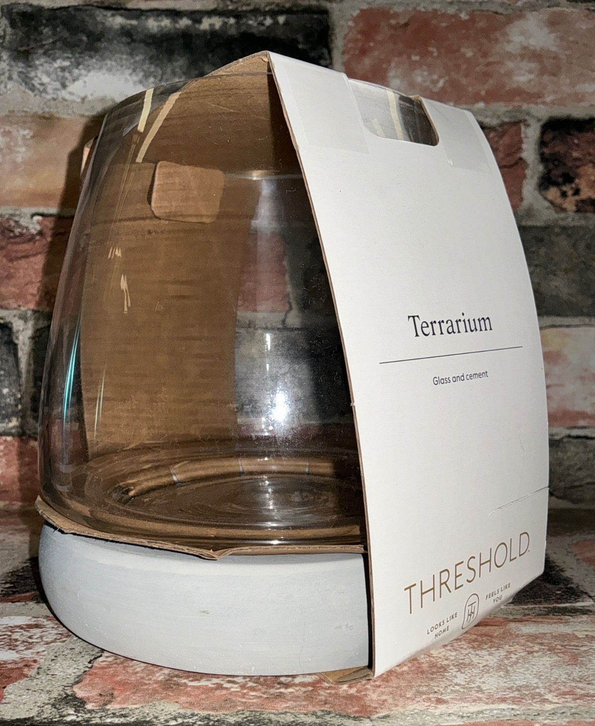 Threshold 6″ x 6″ Glass & Cement Terrarium Indoor Outdoor Decor NIB