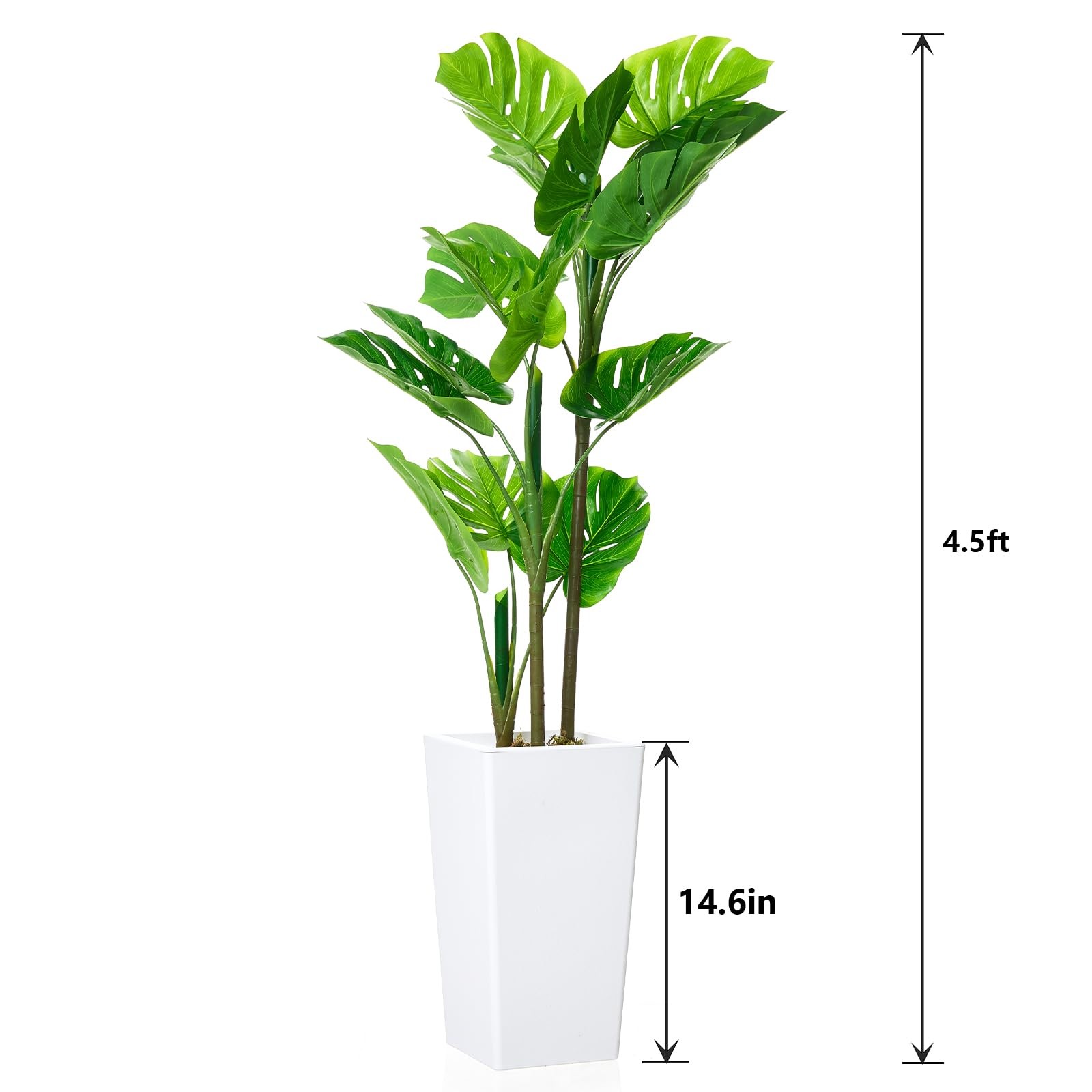 4.5FT Artificial Monstera Plant,Tropical Floor Plant with White Planter for Home