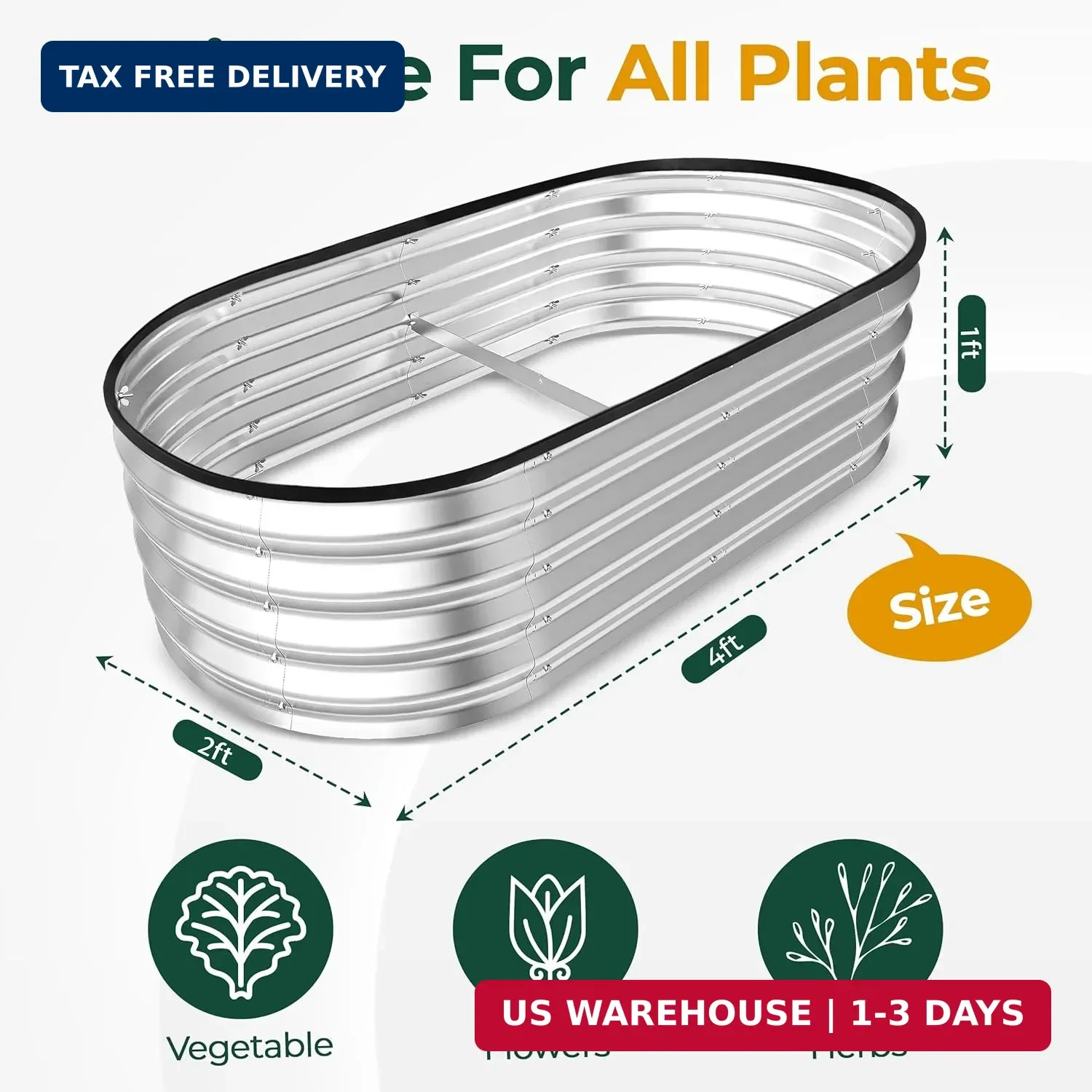 Utopia Home Galvanized Raised Garden Bed Kit 4x2x1ft, Planter Box Raised Garden