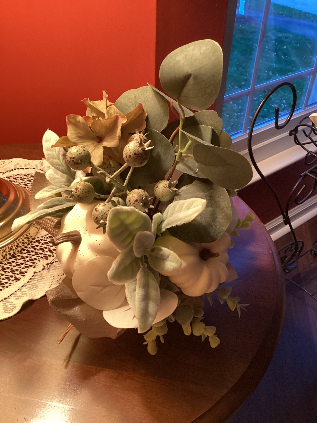 Fall floral decor indoor decoration floral arrangement new green cream &white