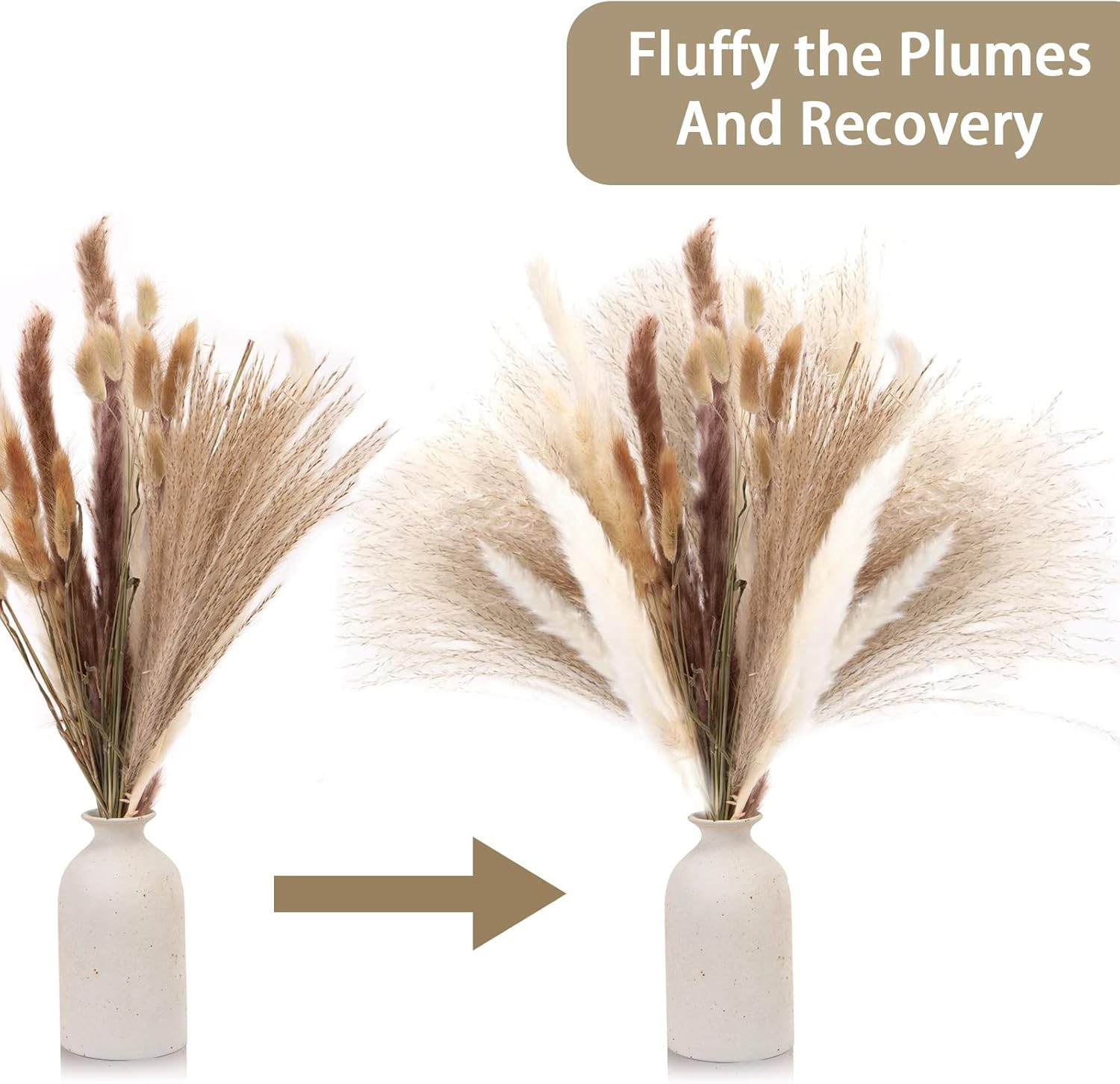 130PCS Pampas Grass Decor, 18 Inch Dried Pampas Grass Contains White Natural …