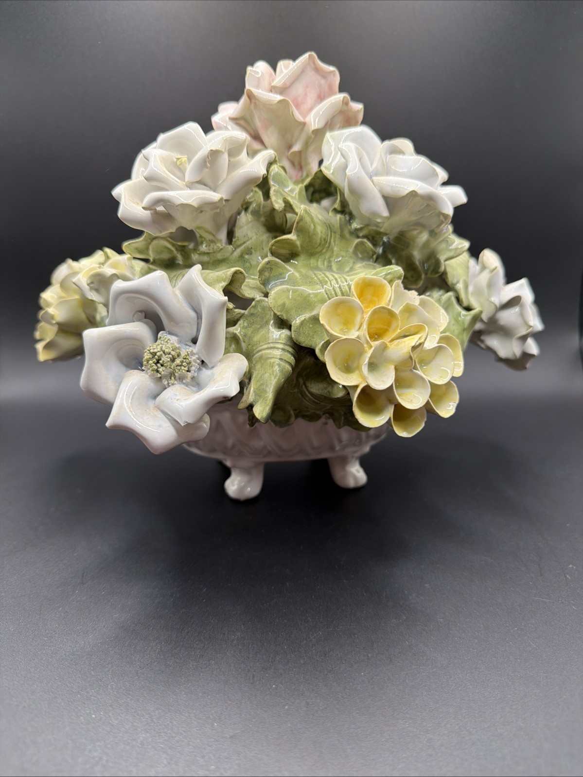 Porcelain Deane Taylor Import Capodimonte Italy Multi Color Flowers 7” Tall