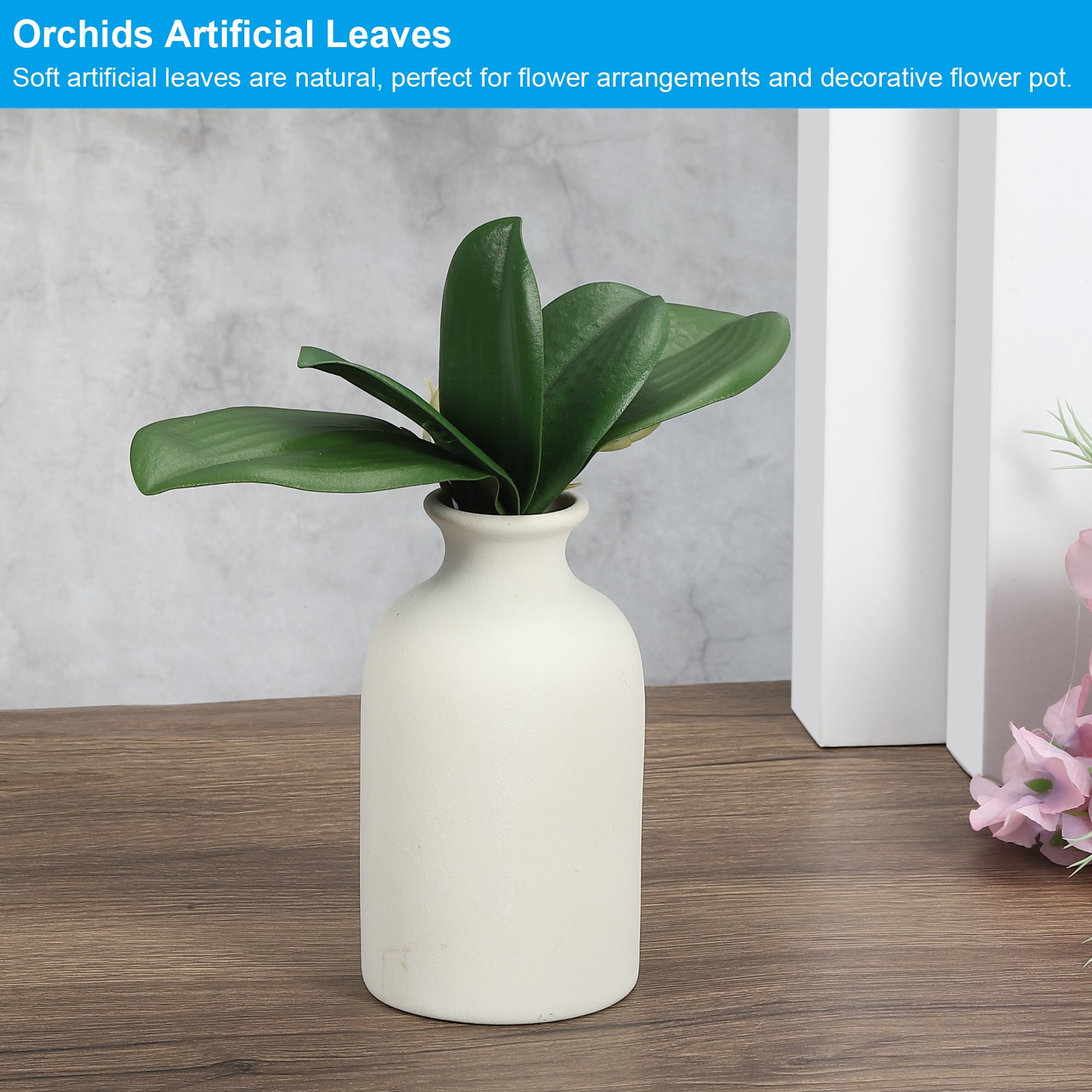 2 Pcs 4.3 Inch Faux Orchid Leaves 5 Petals Artificial Leaf with Stems