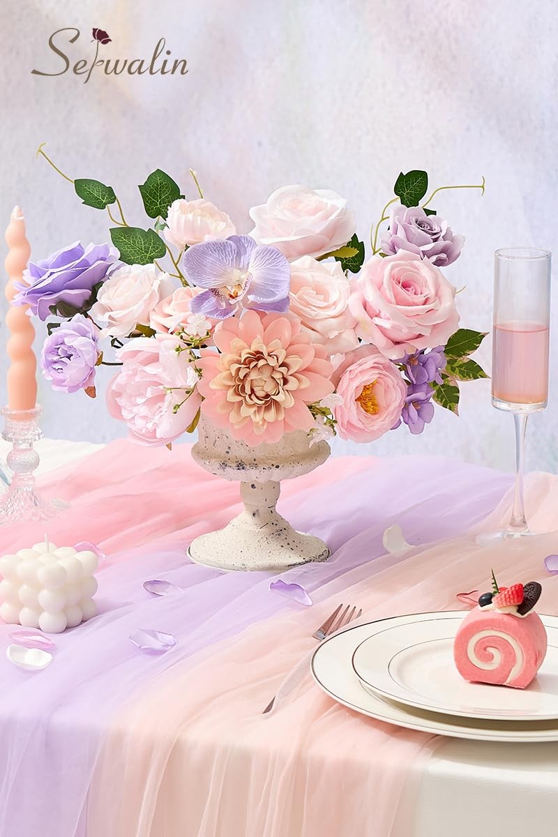 Artificial Pink & Purple Flowers, Silk Fake Flowers for DIY Wedding Bouquets …