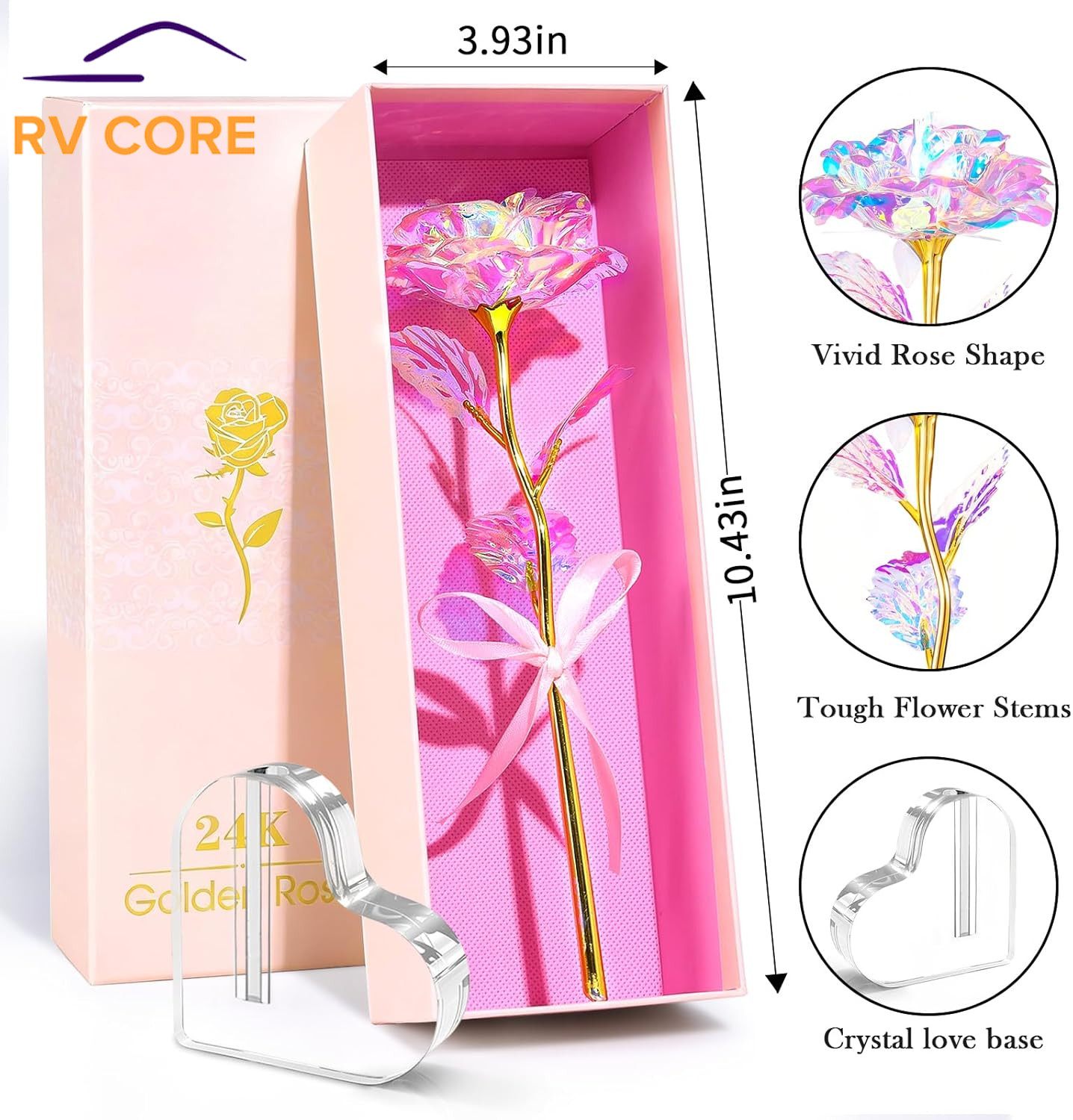 Galaxy Glass Eternal Rose Heart Crystal Vase Gift for Mom Wife Grandma Women
