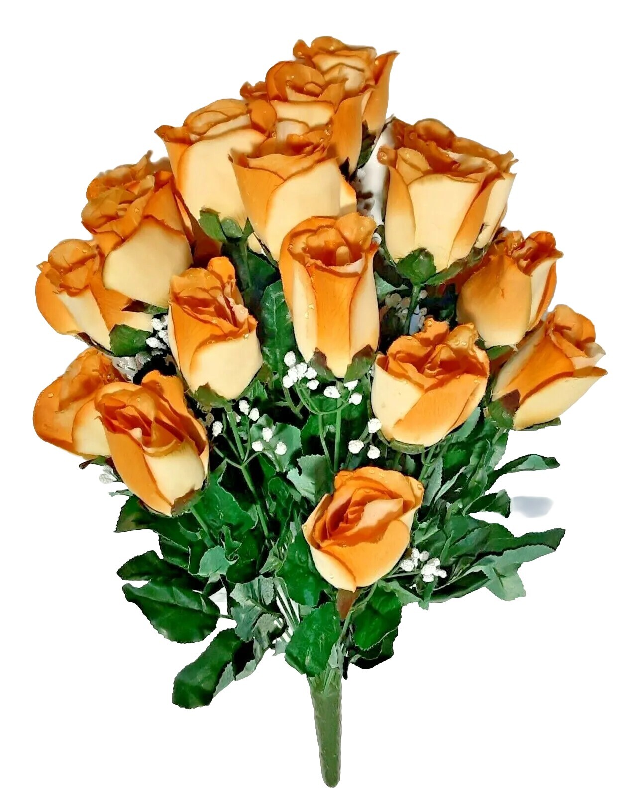 22″ Tan Light Brown Microfiber 24-Rose Bush Dewdrops Silk Flower Wedding Decors