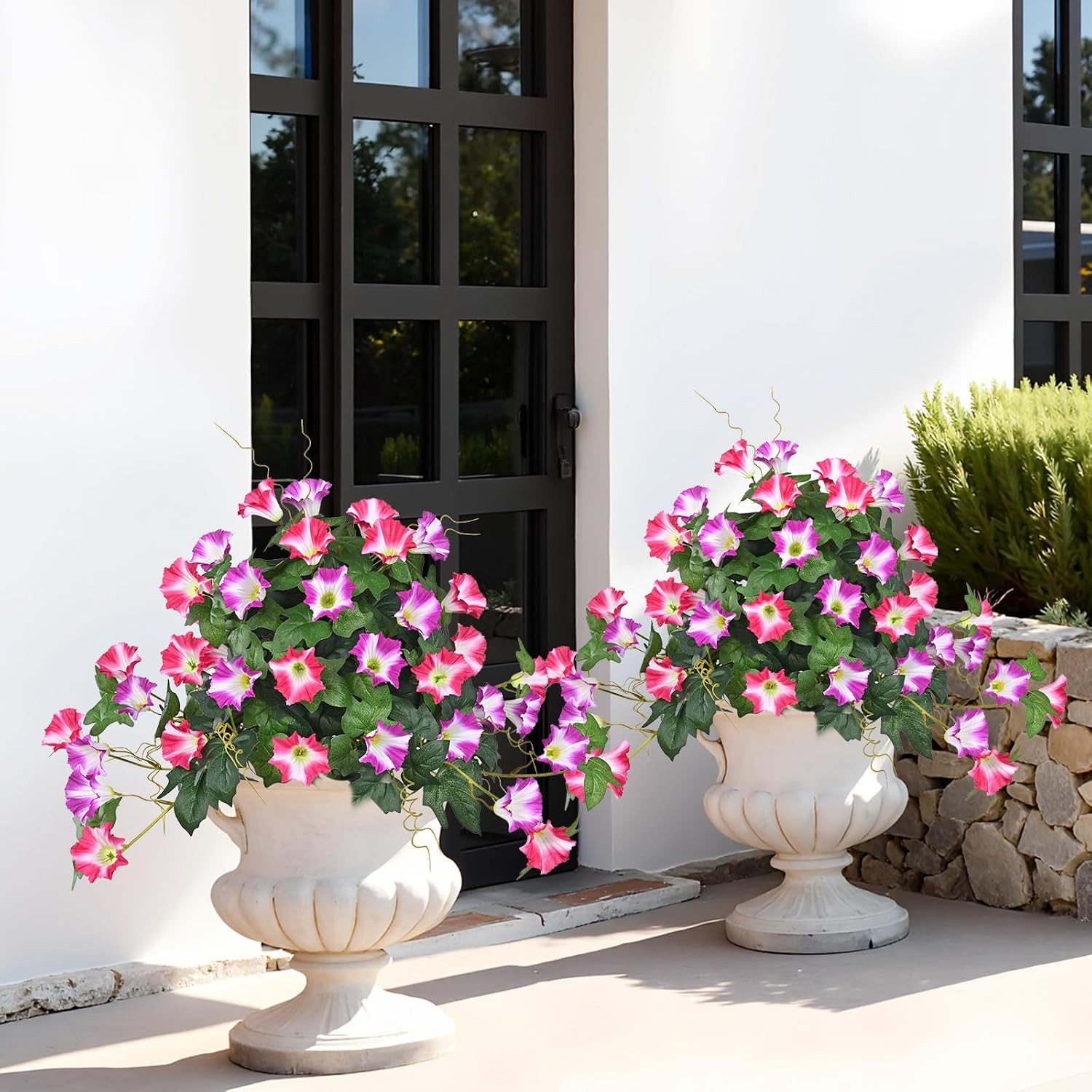 2 Pack 19.7″ UV Resistant Artificial Morning Glory Topiary Ball Trees