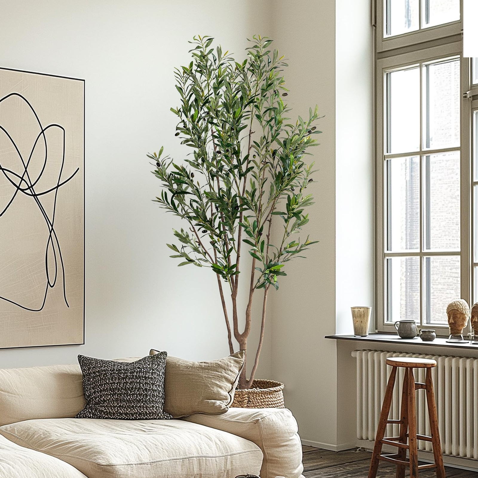 Artificial Fiddle Leaf Fig Tree 7ft with White Planter Realistic Fiddle Leaf …
