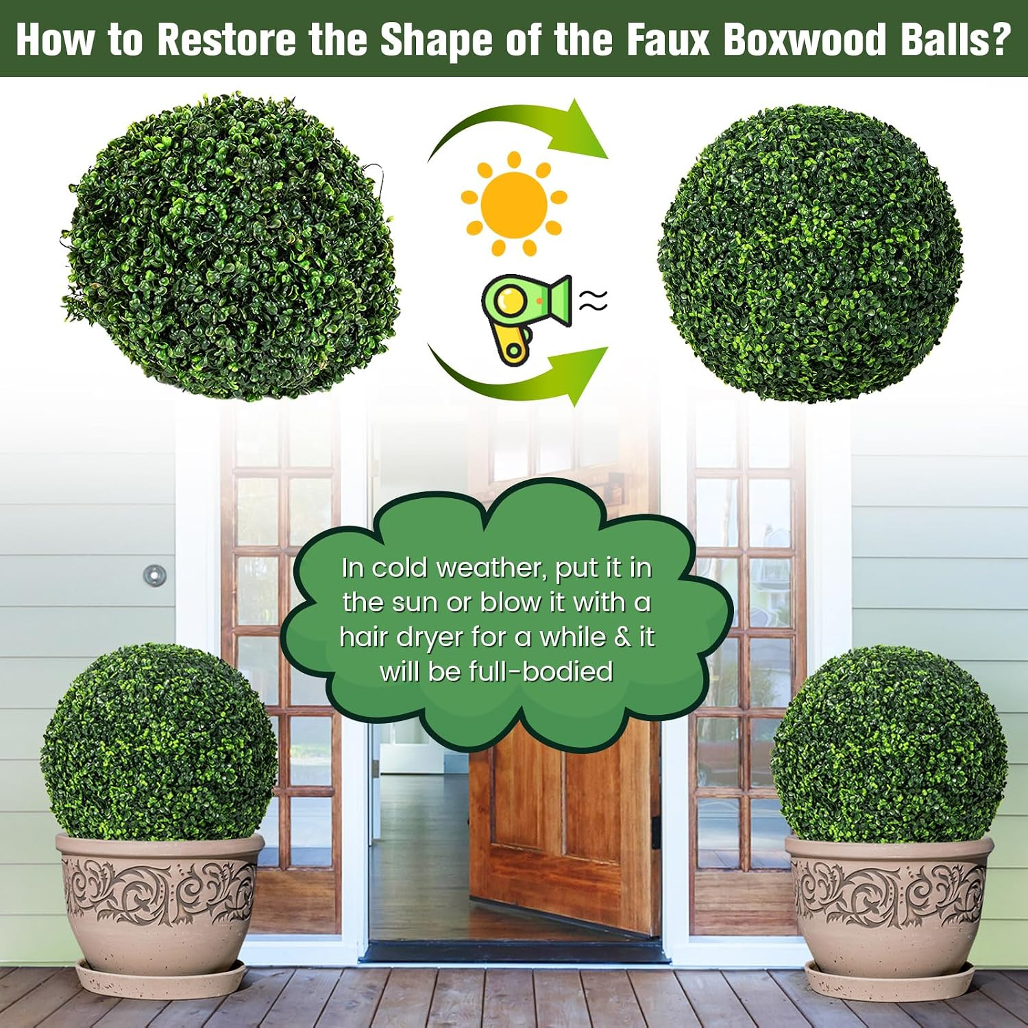 Goplus 2 PCS 19 Inch Artificial Plant Topiary Ball, round Faux Boxwood Balls Out