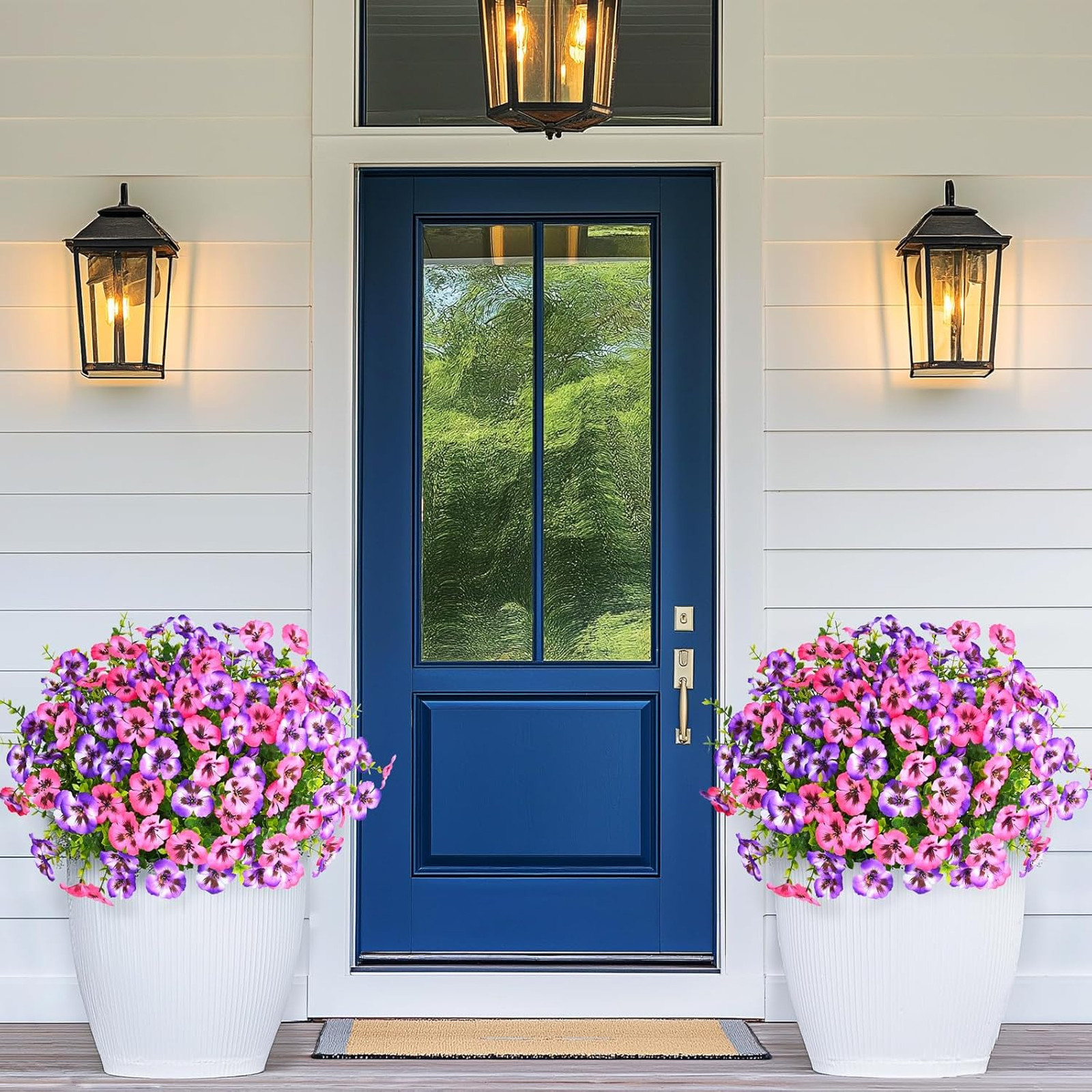 Artificial Flowers for Outdoors, UV Resistant Faux Pansy Flowers, 12 Bundles
