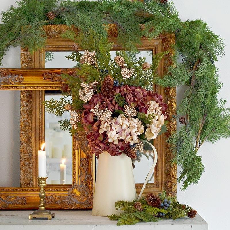 7″ Diam. Burgundy and Beige Artificial Hydrangea 13-1/2″ Bouquet