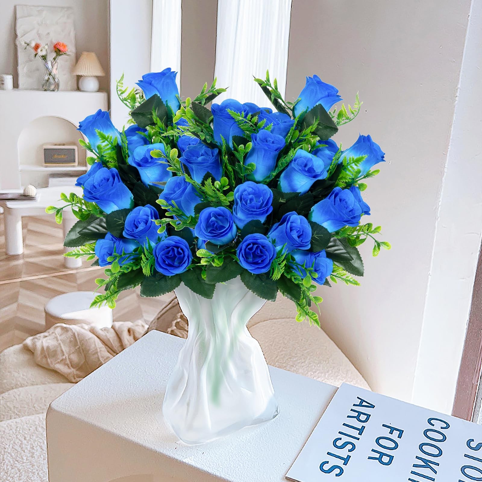 4 PCS Blue Artificial Rose Flowers Silk Fake Bouquet Wedding Party Centerpiece