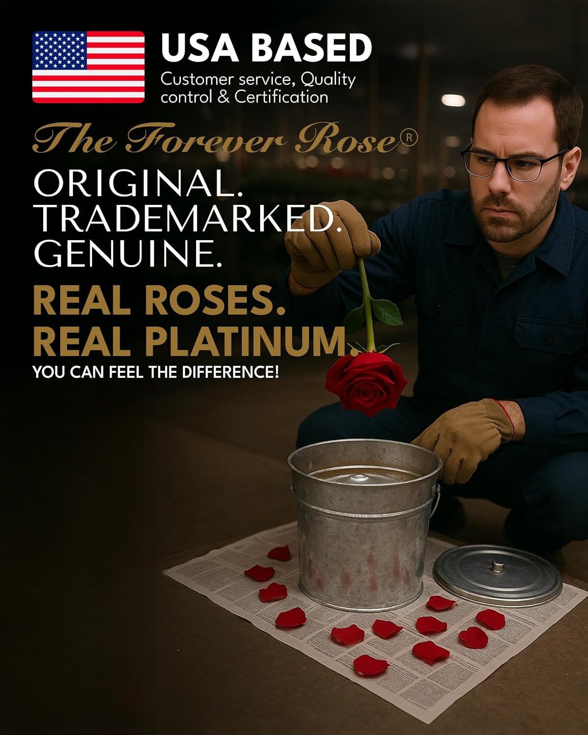 Real Rose Dipped in Platinum, Handcrafted Preserved Rose in Luxury Gold Gift Box