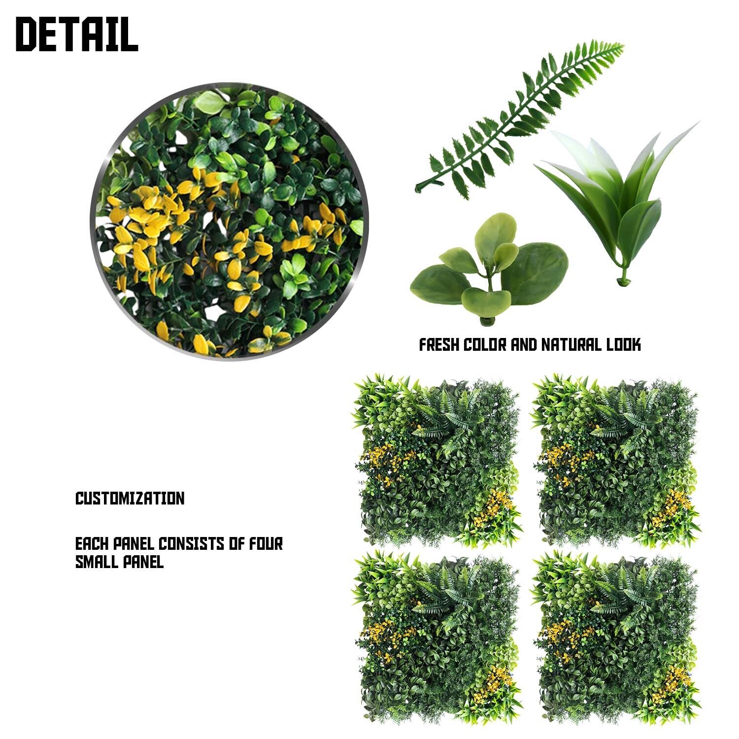 20″ Artificial Faux 3D Mix Leaves Wall Panel Fence Screen Home Outdoor Decor #08
