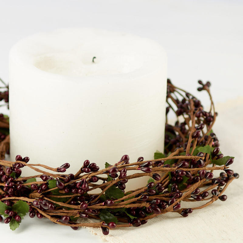 Set of 4 Burgundy Pip Berry and Twig 9″ Candle Rings