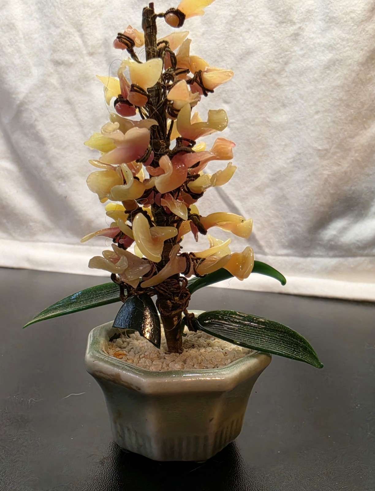3pc Artificial Bonsai Glass Flower Arrangements in Ceramic Pots, 7in Multicolor