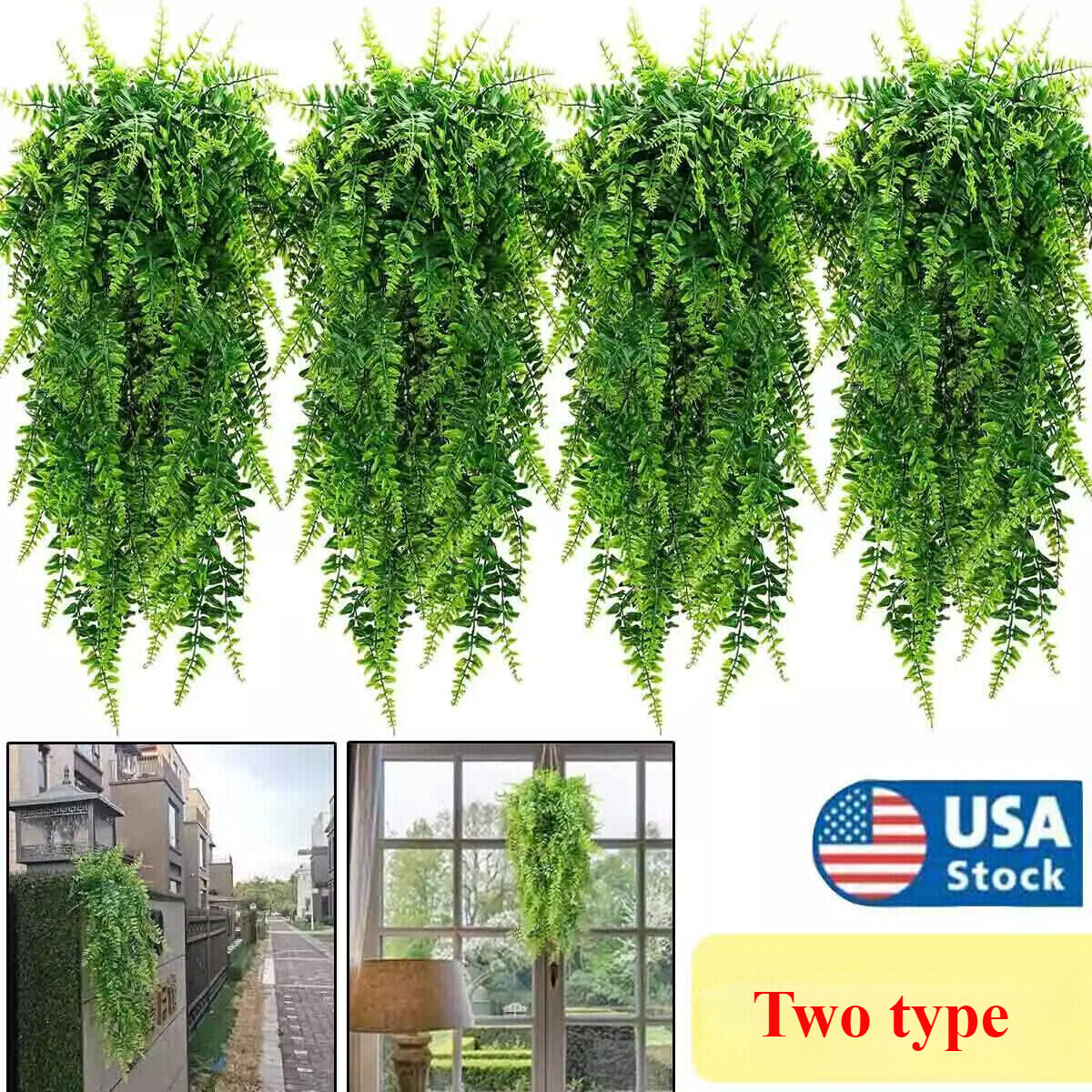 4Pcs Artificial Hanging Plants Fake Boston Ferns Wall Home Garden Outdoor Decor