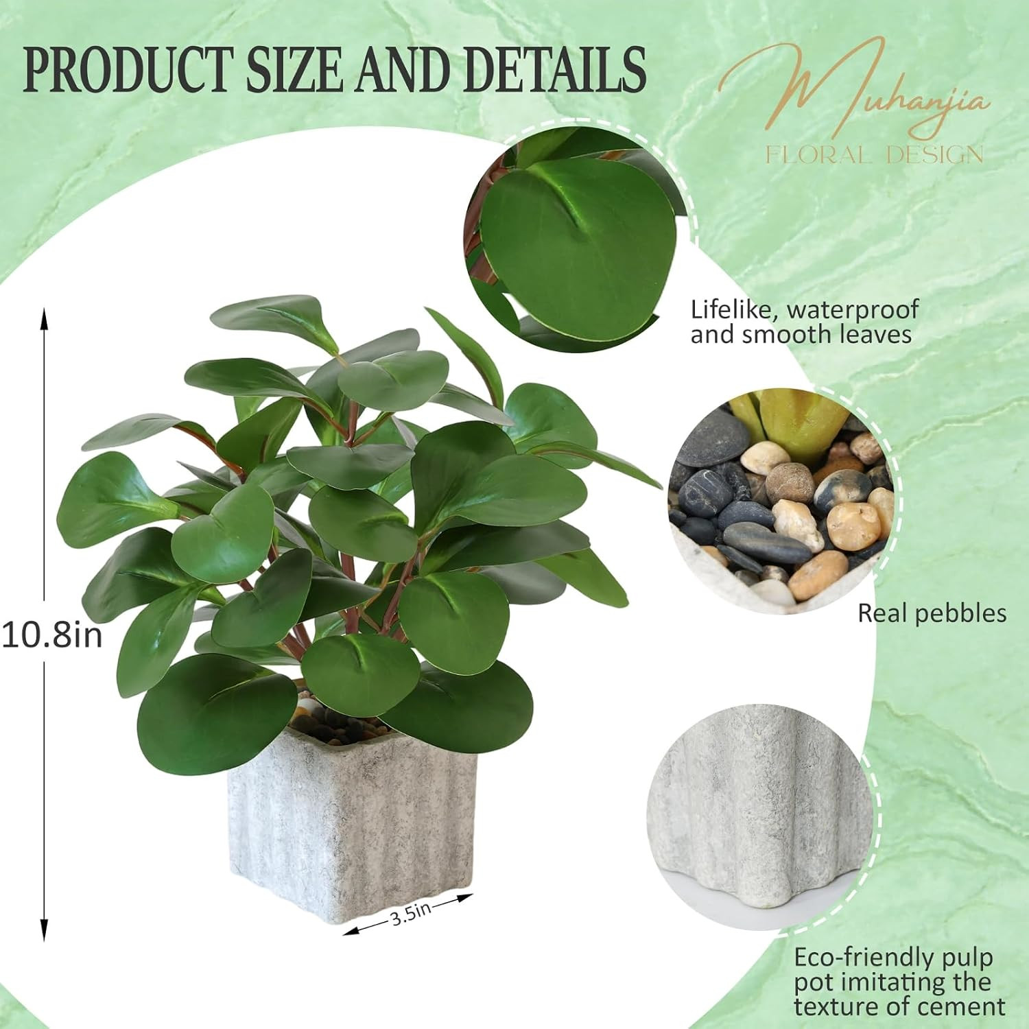 Artificial Potted Plant, Lifelike Faux Greenery in Decorative Cement-Look Square