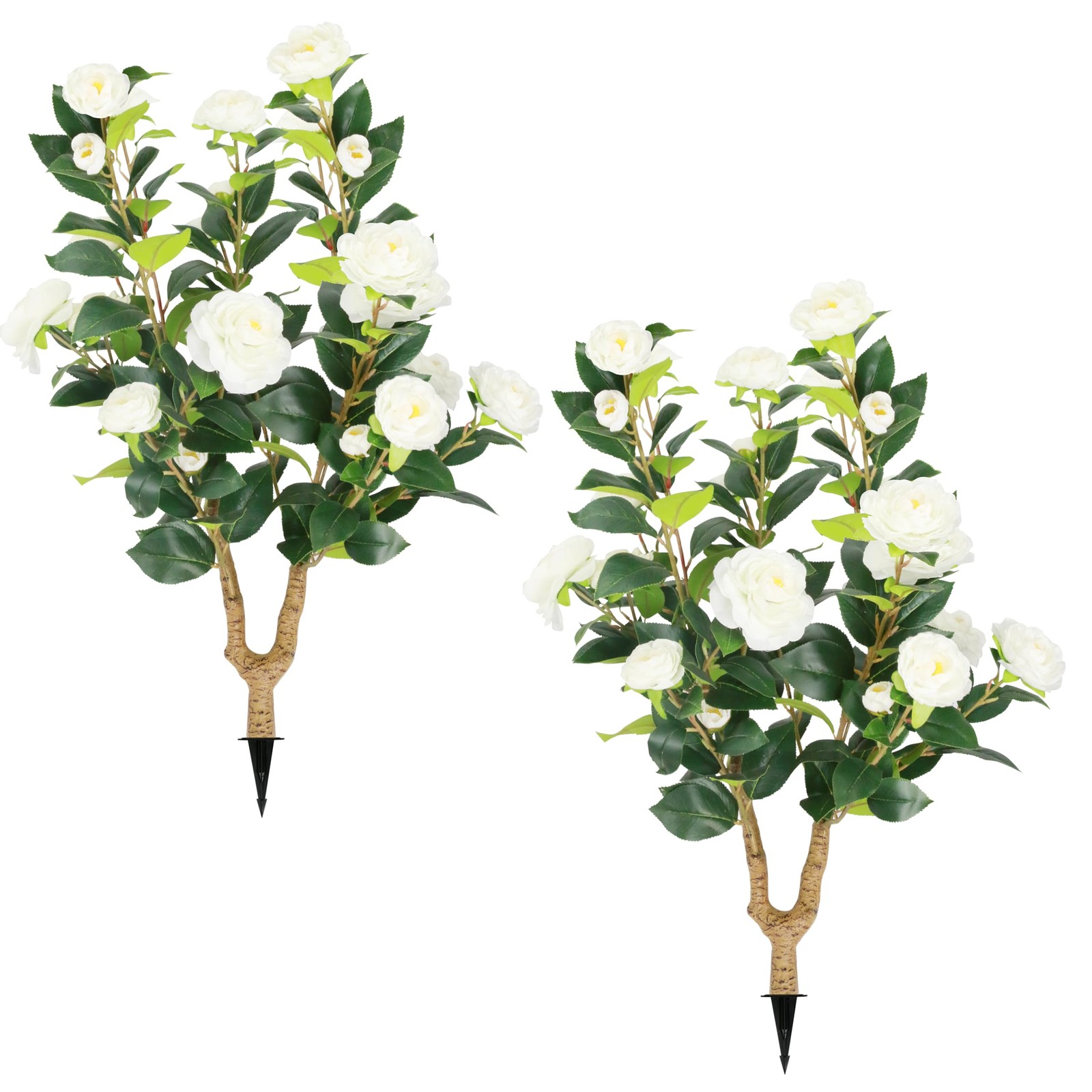 2 Packs 35.5″ Artificial Camellia Tree, Faux White Camellia Flowers Plant wit…
