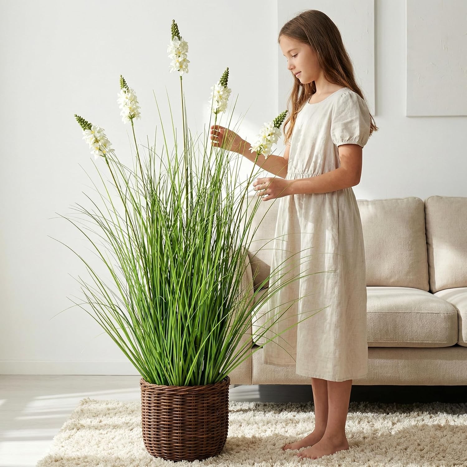 Artificial Plants Indoor Tall Grass Plants with Hyacinth Flower 35.4In Tall