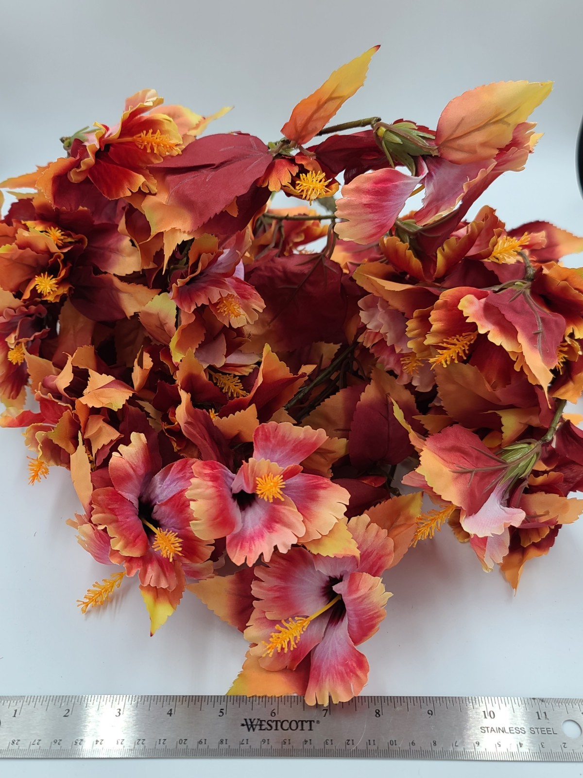 Faux Hibiscus Fake Fall Flowers Burgundy-Pink 2pk