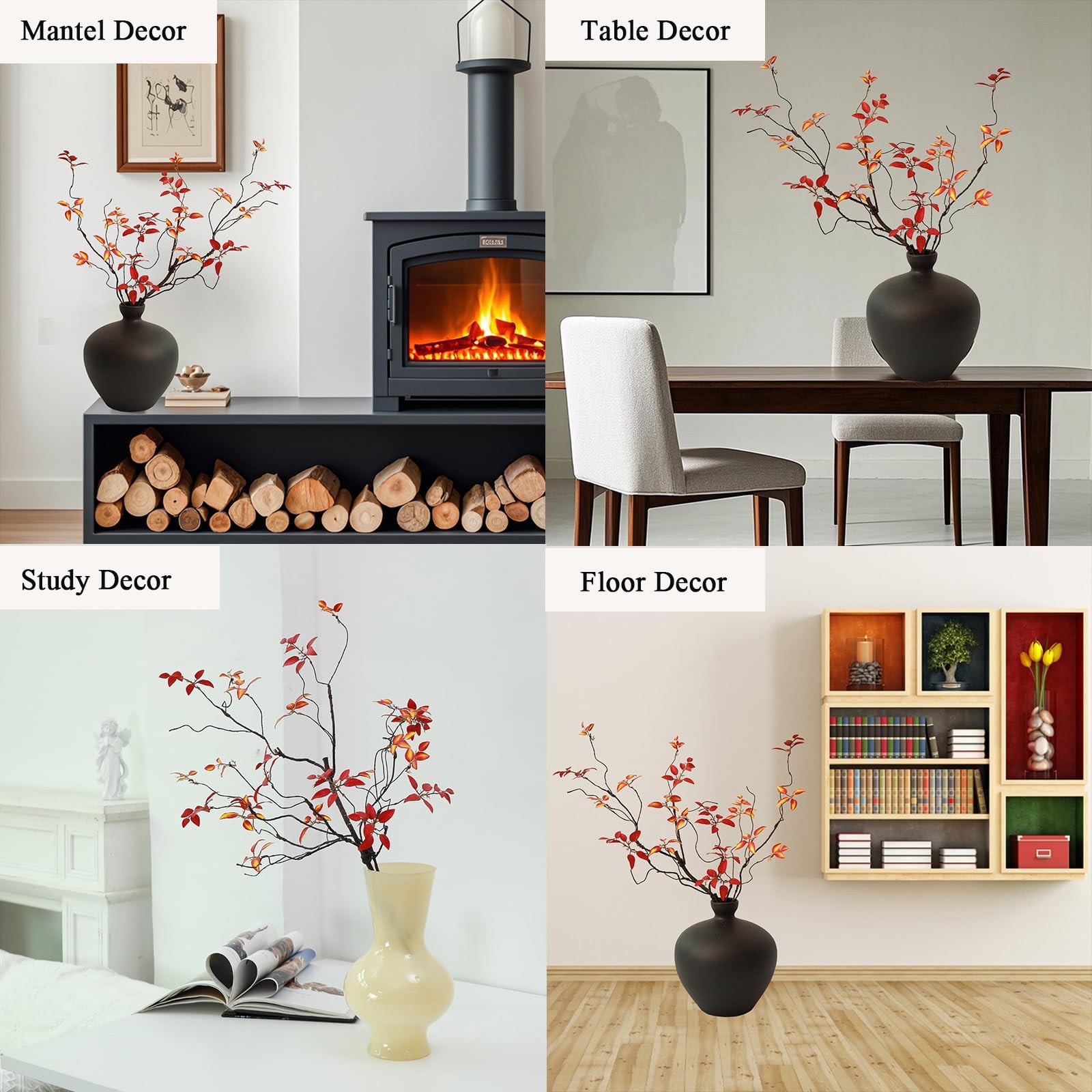 3Pcs Twisted Zen Leaves Faux Tree Branches Artificial Greenery Floral Fall St…