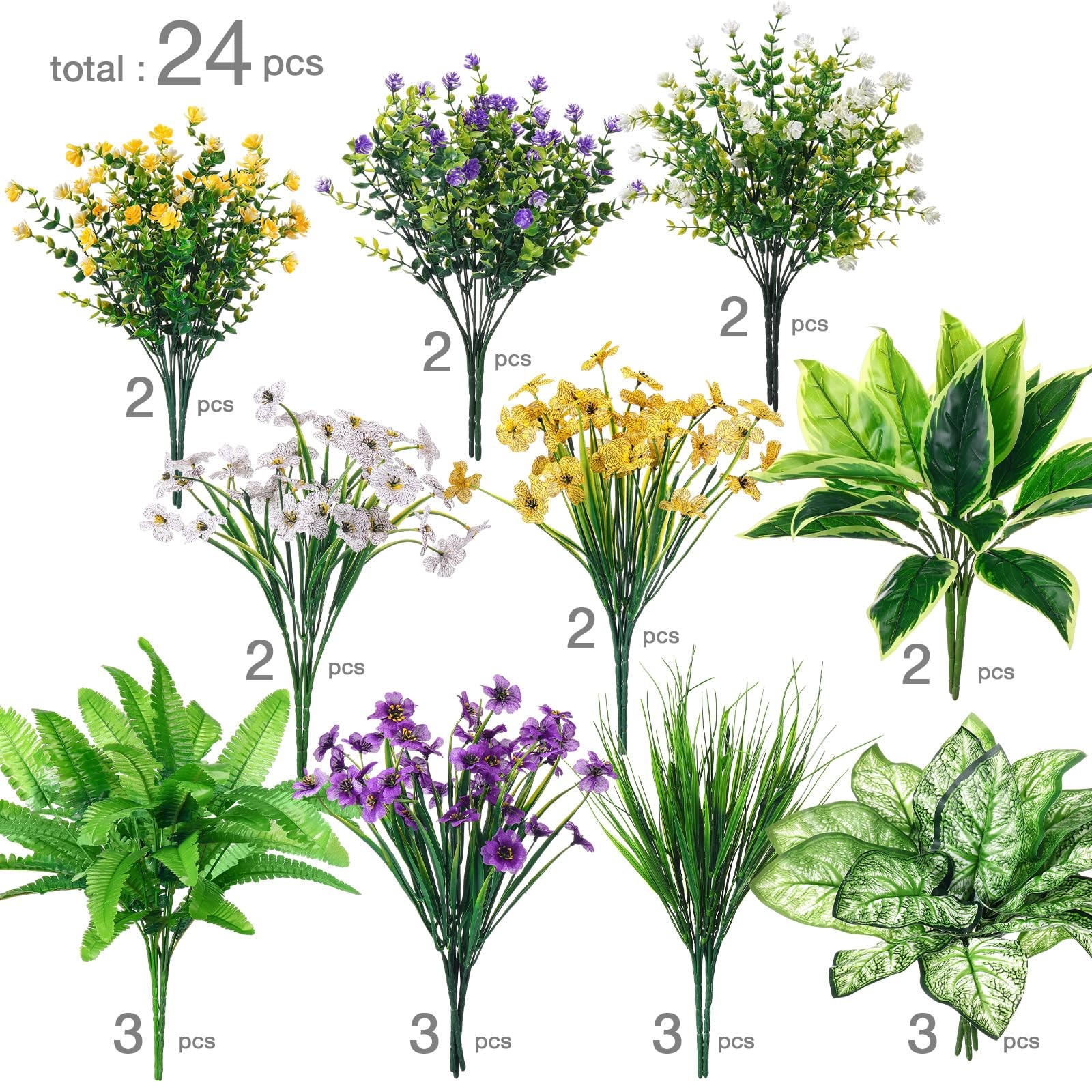 24 Pcs Artificial Flowers for Outdoor Window Box, Artificial Fake Plants Plas…