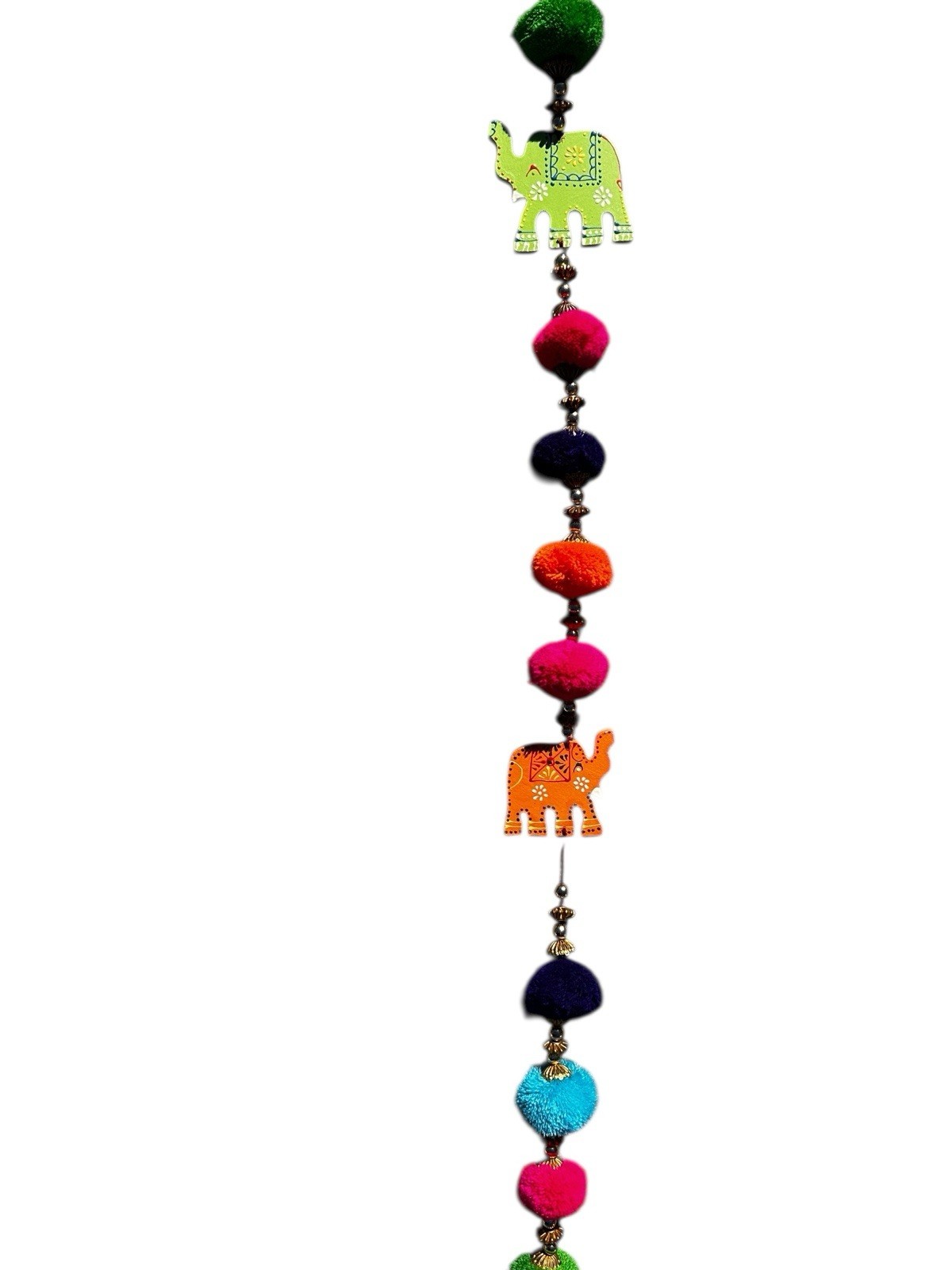 Elephant Garlands Pom Poms Wood Set of 3 Boho Indian Festival Diwali