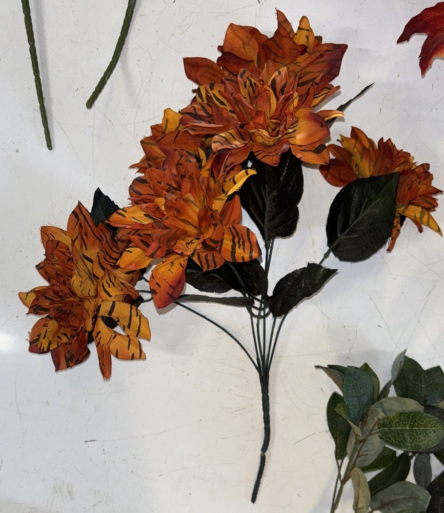 Fall Artificial Floral and Leaves Bulk Lot of 9 Pieces Plastic & Fabric