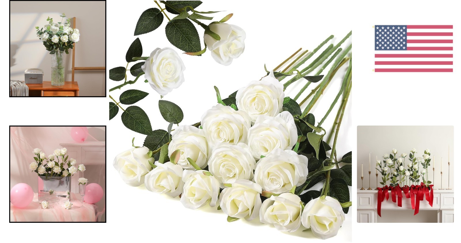 12PCS White Silk Roses Bouquet with Buds – Realistic Decor for Home & Weddings