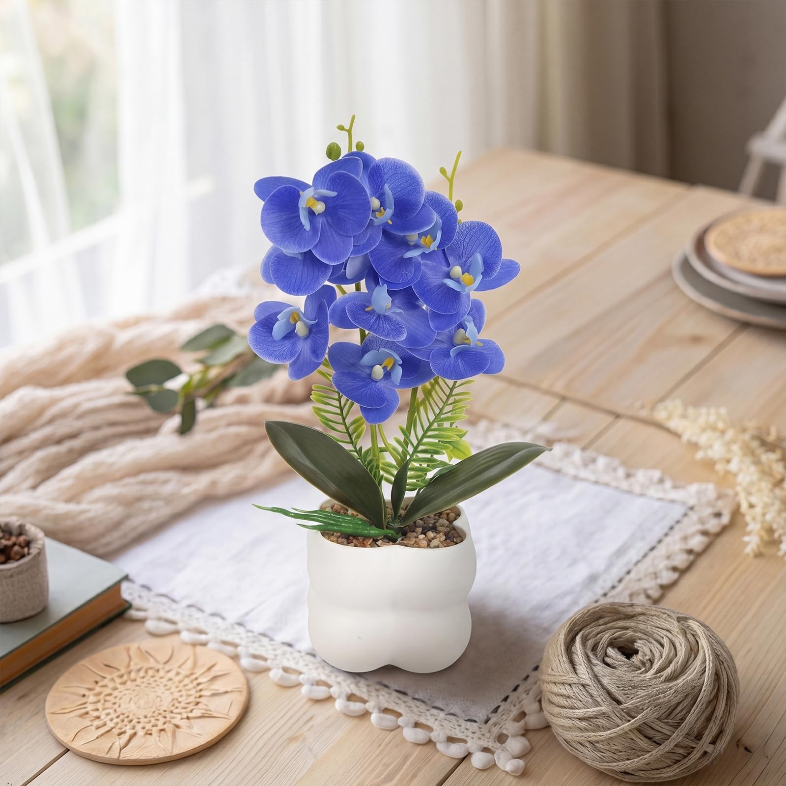 14″ Tall Artificial Orchids Flowers with Plastic Vase Blue 3D Printed Washabl…
