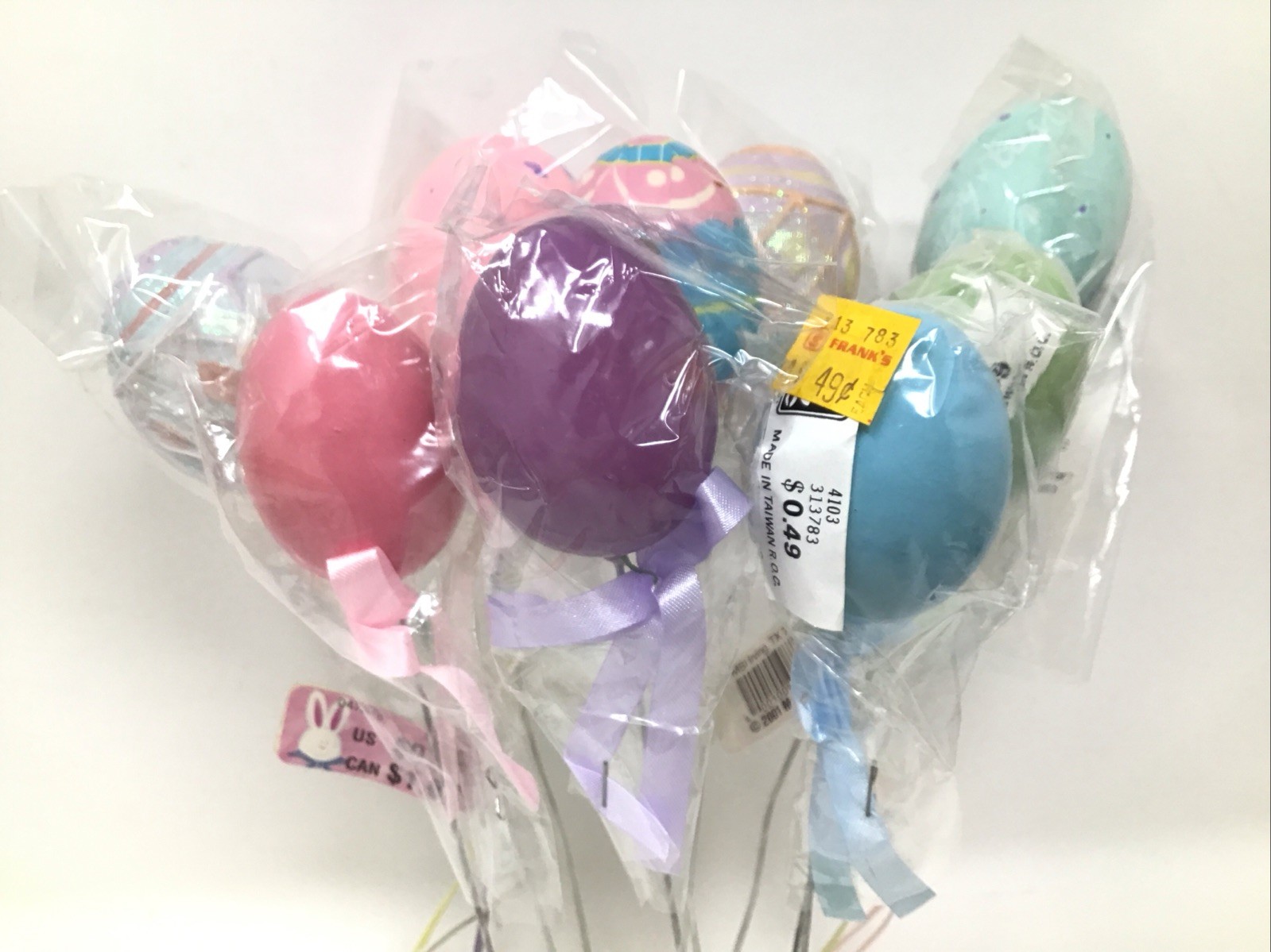 Lot of 9 Easter Egg Floral Picks Plastic Painted 4-8” & 5-8.5” Picks NOS Vintage