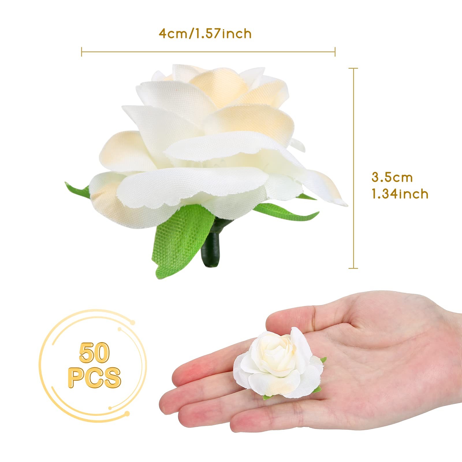 Kesote 50pcs Mini Cream White Roses Artificial Flowers Bulk, 1.6″ Small Silk …