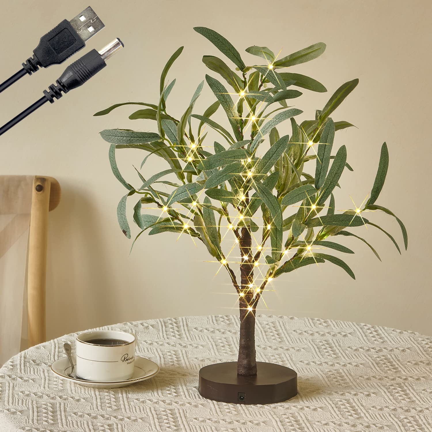 Little Lighted Tree with Timer 18in 50 LED USB Battery Operated Table Top Bon…